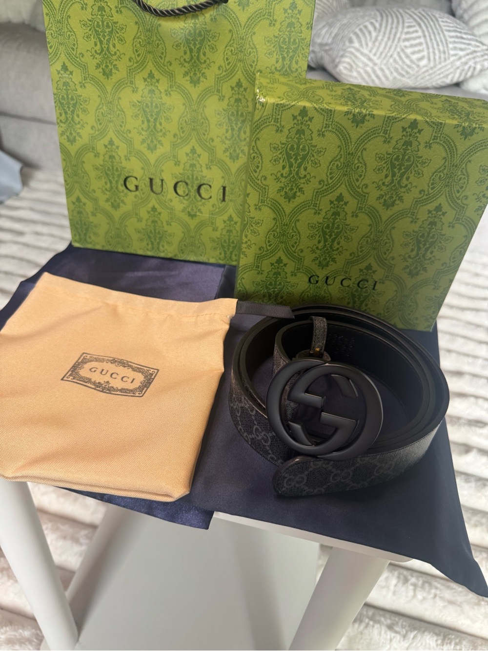 Gucci Black GG Supreme Belt Bag with Matte Black Double-G Buckle